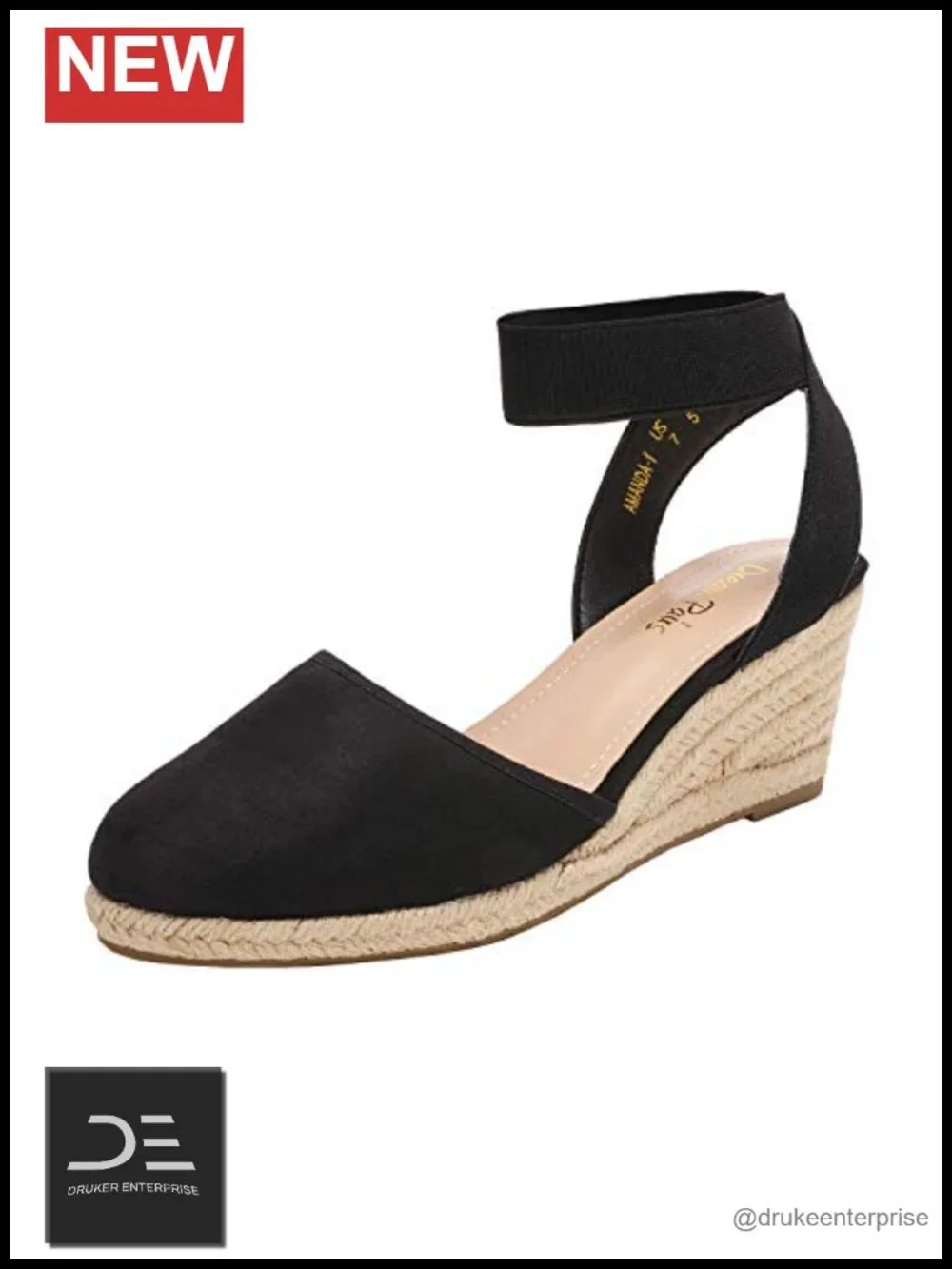 Elastic Ankle Strap Espadrilles Wedge Sandals with Faux Suede Upper